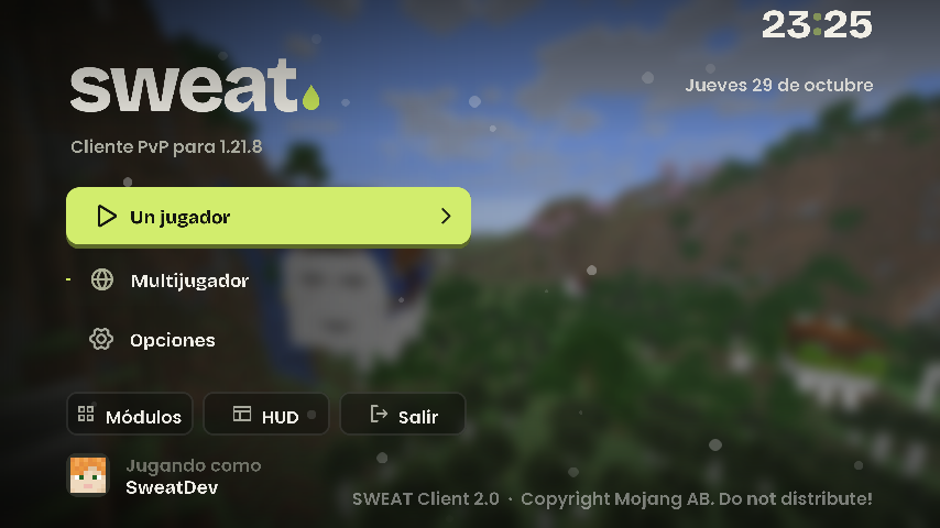 Pantalla de título de SWEAT Client